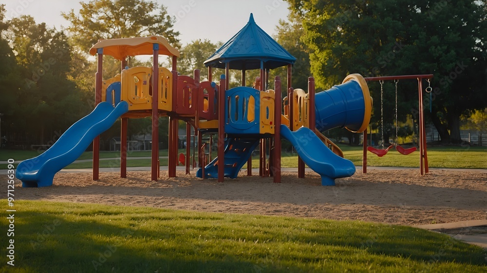 Children giggling as they play on the rotating carousel at the local playground Children giggling as they play on the rotating carousel at the local playground