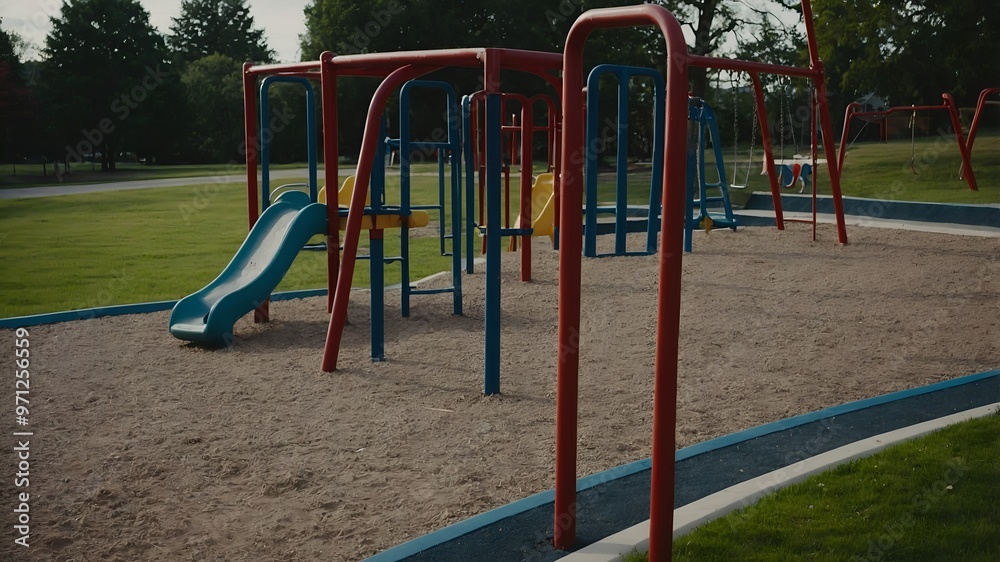Children playing on the playground’s interactive and educational features with interest Children playing on the playground’s interactive and educational features with interest