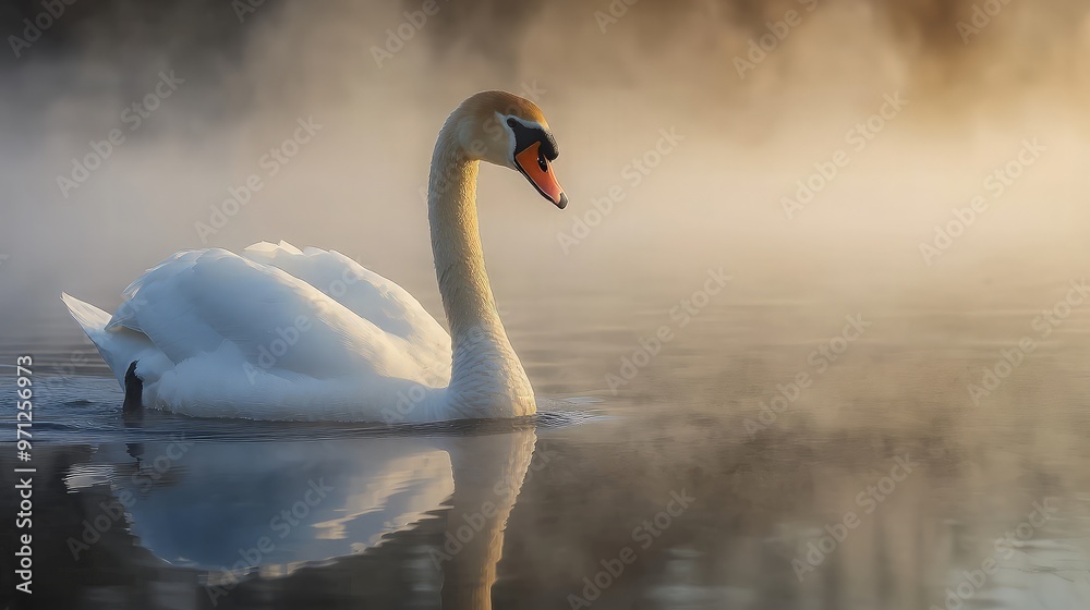Fototapeta premium A Majestic Swan in a Misty Morning