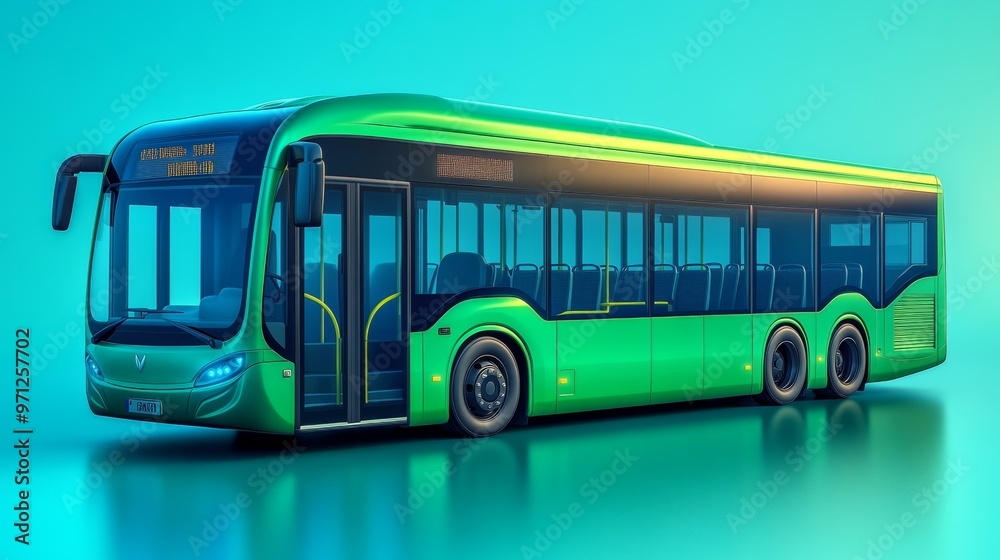 Green Modern Bus, Public Transit Vehicle, Electric, Eco-Friendly Green Modern Bus, Public Transit Vehicle, Electric, Eco-Friendly