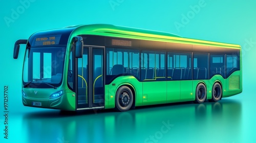Green Modern Bus, Public Transit Vehicle, Electric, Eco-Friendly
