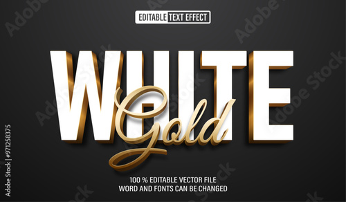 Editable 3d text style effect - White Golden Premium Bold text effect Template