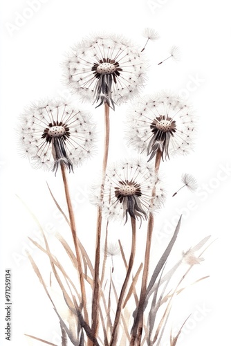 A delicate illustration of dandelions in soft tones, emphasizing nature's beauty.