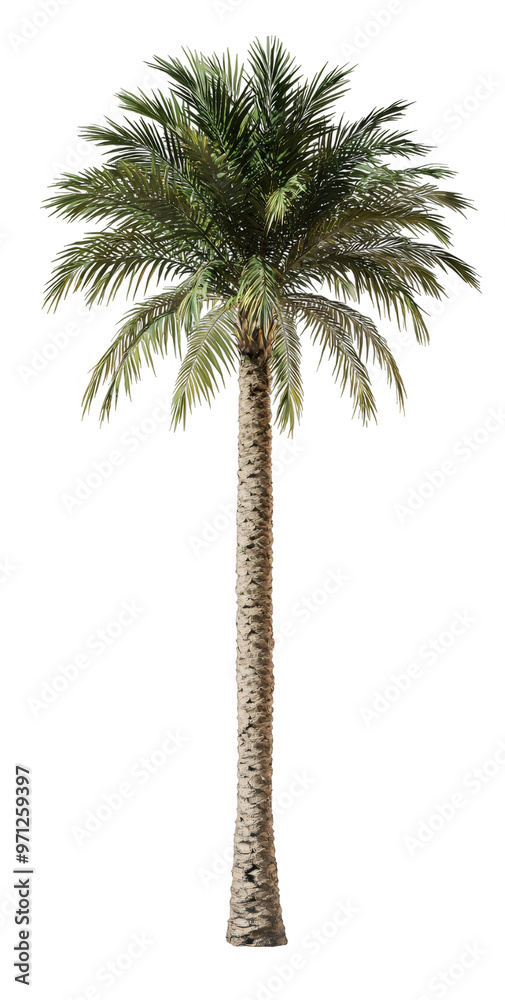 Obraz premium Realistic Tall Palm Tree with Lush Green Fronds on Isolated Background