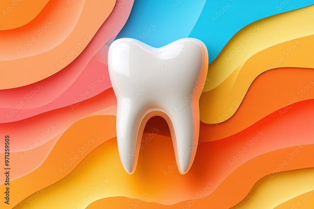 Tooth Icon with Bold Colorful Background Shapes in Modern Minimal Design Tooth Icon with Bold Colorful Background Shapes in Modern Minimal Design