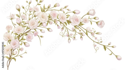 A delicate floral arrangement featuring soft pink roses and green leaves.