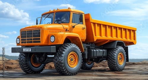 Yellow Mining Truck in the Industrial Environment