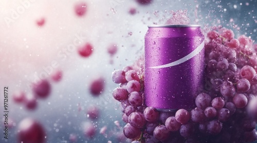 Vibrant Swirl of Grapes and Fizz: Purple Can with Curved Stripe photo