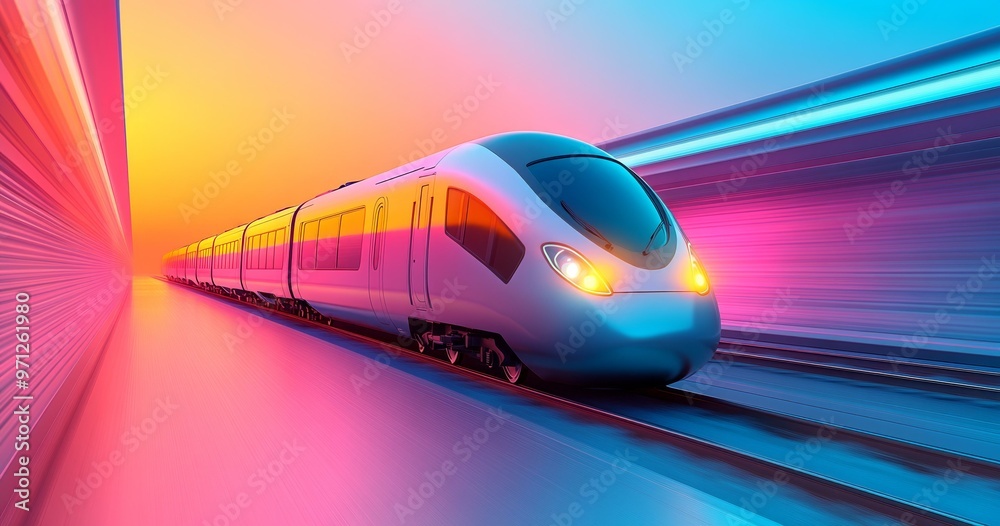 Fototapeta premium High Speed Train Riding Through a Vibrant Tunnel