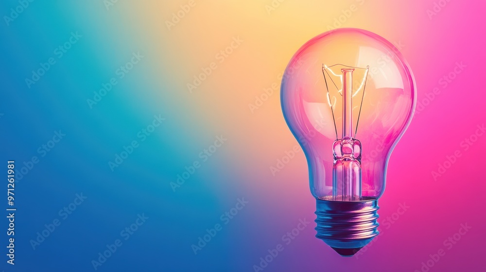 Modern Light Bulb Icon in Minimal Style on Bright Colorful Background