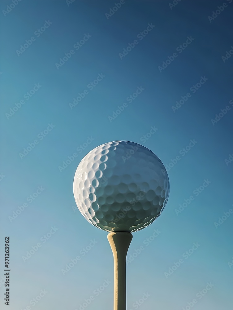 Pristine Golf Ball on Tee with Bright Sky Background Pristine Golf Ball on Tee with Bright Sky Background