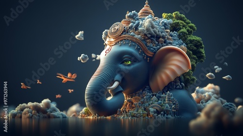 Digital art depiction of Ganesha, the Hindu god of wisdom and new beginnings. photo