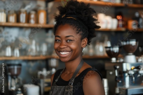 Smiling portrait of a young female barista