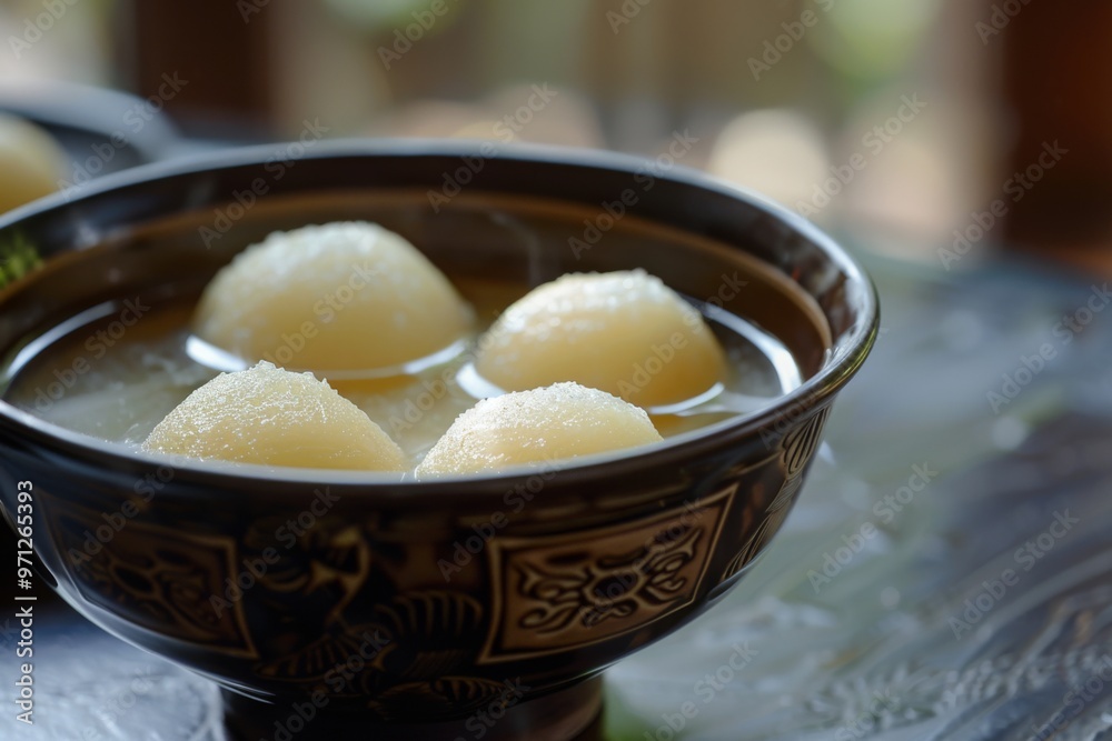 Soft and spongy roshogollas floating in sugar syrup Soft and spongy roshogollas floating in sugar syrup