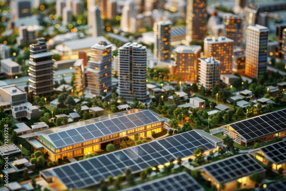 Fototapeta premium Solar cities integrating PV systems in urban planning