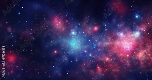 A vibrant cosmic scene showcasing a colorful expanse of stars, galaxies, and nebulae in the universe.