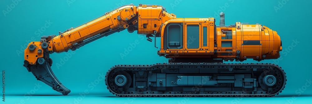Heavy Construction Equipment, Orange Excavator