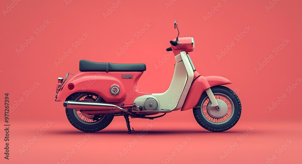 Fototapeta premium Vintage Red Scooter Model, 3D Rendering