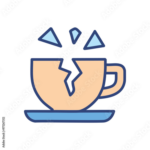 Broken cup. Cracked ceramic mug with a broken handle, symbolizing a shattered dream or an unfortunate accident.