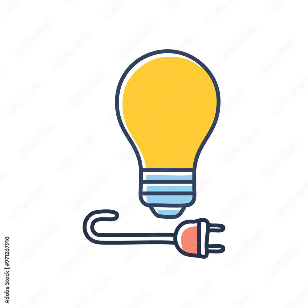 Bulb & plug. Yellow lightbulb with plug representing power and energy, symbolizing connection, inspiration, and innovation. Bulb & plug. Yellow lightbulb with plug representing power and energy, symbolizing connection, inspiration, and innovation.