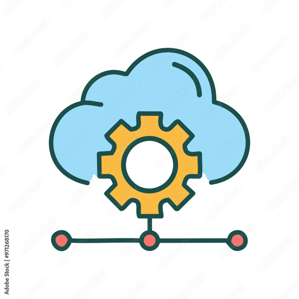 Cloud gear network. Illustration of a gear connected to a network, symbolizing cloud computing and automation. Cloud gear network. Illustration of a gear connected to a network, symbolizing cloud computing and automation.