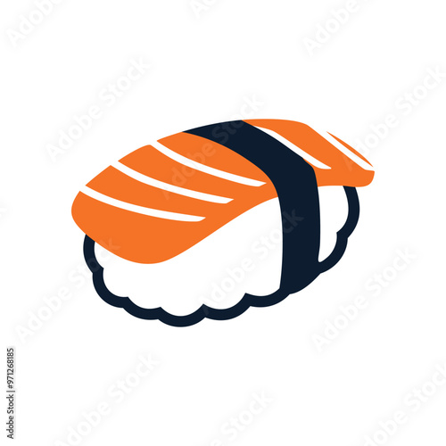 Salmon sushi. Single salmon sushi nigiri with seaweed. Traditional Japanese cuisine, tasty and healthy meal.