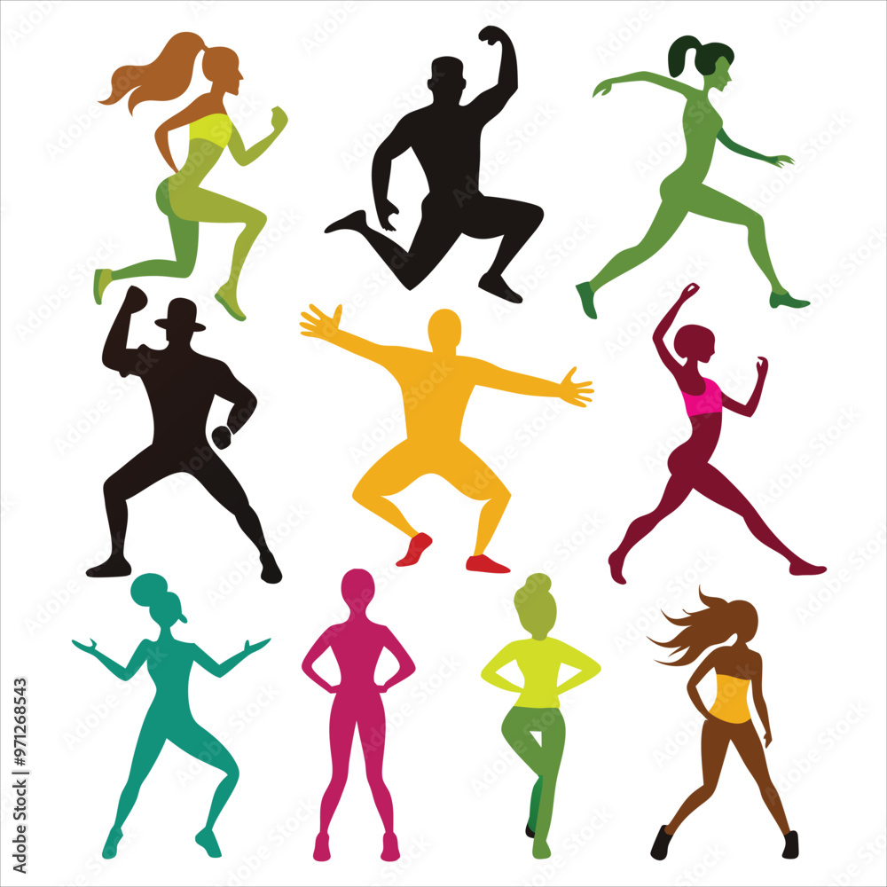 Fitness dance silhouette set, gym workout silhouette set. Fitness dance silhouette set, gym workout silhouette set.