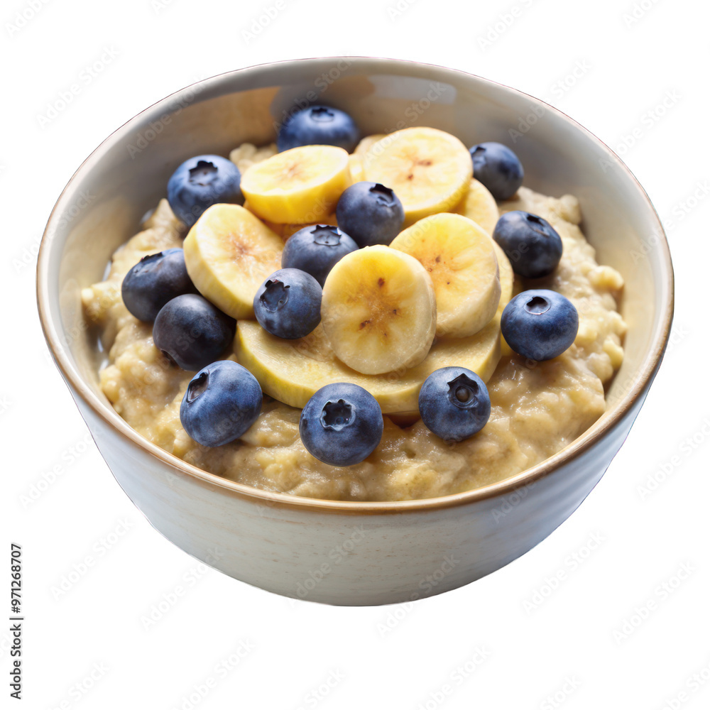 oatmeal porridge breakfast with banana slice blue oatmeal porridge breakfast with banana slice blue
