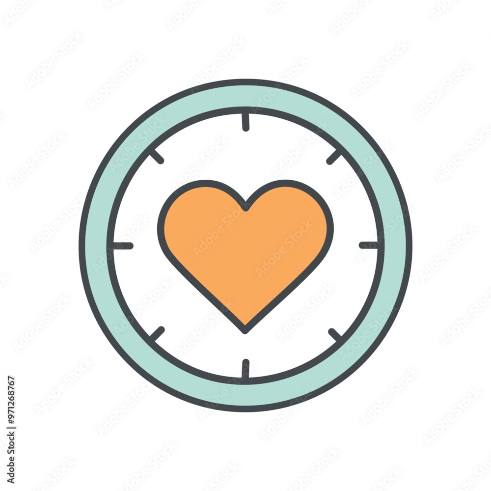 Heart clock icon. A clock with a heart in the center. Represents love, time, and the importance of caring. Heart clock icon. A clock with a heart in the center. Represents love, time, and the importance of caring.