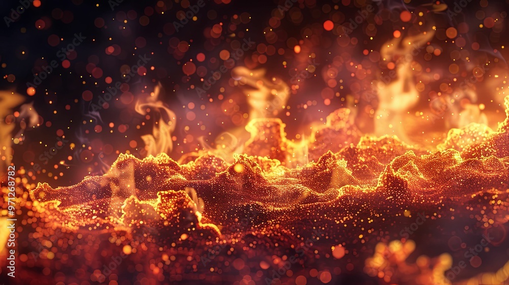 Abstract Burning Ember Landscape with Sparks and Smoke Abstract Burning Ember Landscape with Sparks and Smoke