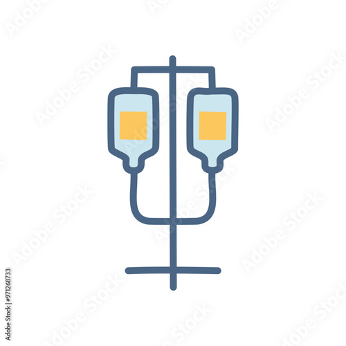 Iv drip stand. Medical intravenous drip stand with two bottles for fluid delivery.