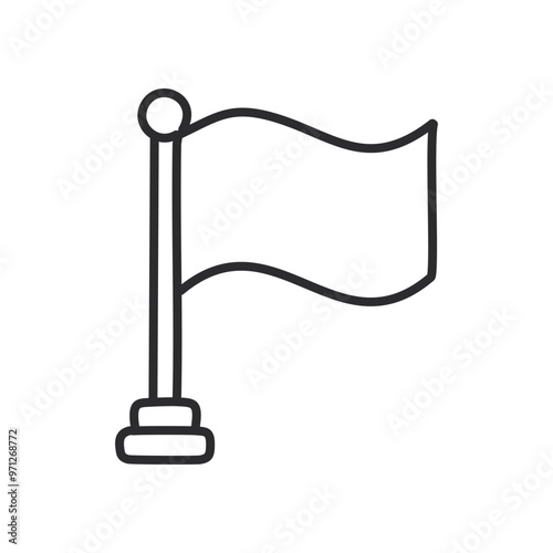 Waving flag icon. Simple line drawing of a flag waving in the wind. Ideal for website and app design.