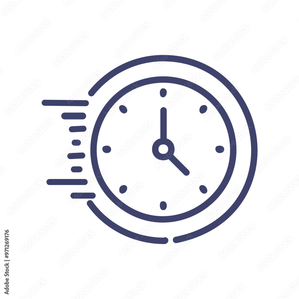 Fast time clock icon. Simple line icon of a clock with a speed line, representing rapid time or deadline. Fast time clock icon. Simple line icon of a clock with a speed line, representing rapid time or deadline.