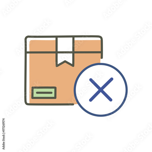 Package rejected. Rejected package icon, symbolizing declined delivery, return, or cancellation.