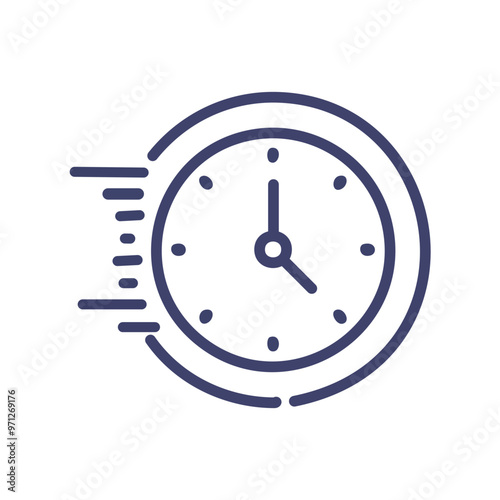 Fast time clock icon. Simple line icon of a clock with a speed line, representing rapid time or deadline.