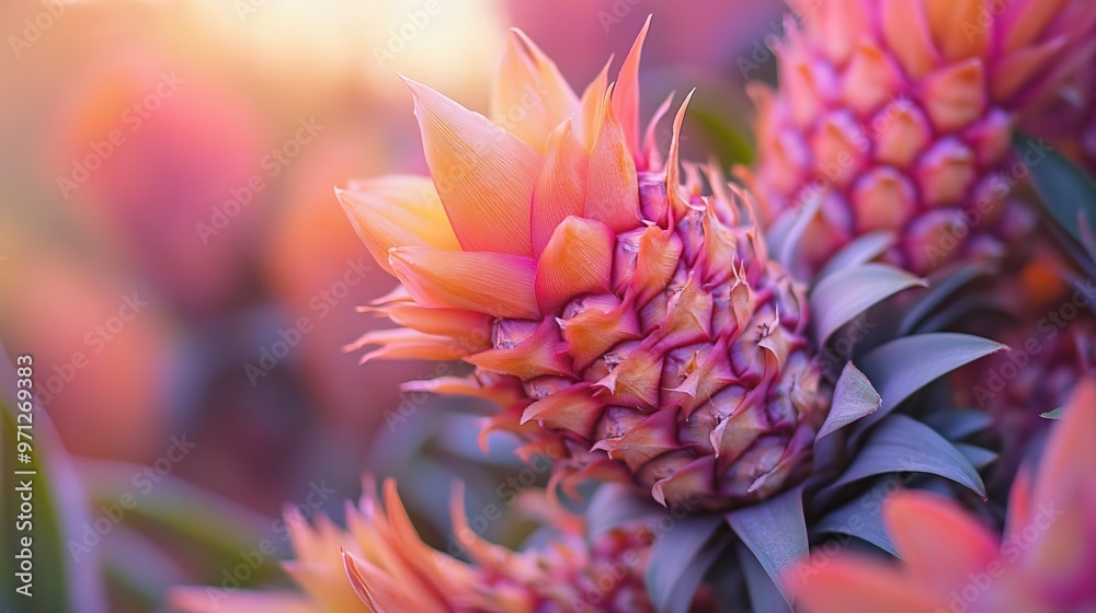 Zoom on pineapple inflorescence Zoom on pineapple inflorescence