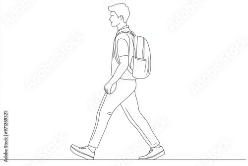 Wallpaper Mural In this illustration, a schoolboy in a uniform is running and holding a book. A single continuous line is used throughout the illustration Torontodigital.ca