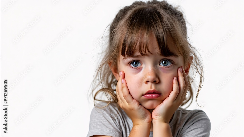 SAD FACE OF YOUNG KID ISOLATED IN WHITE BACKGORUND SAD FACE OF YOUNG KID ISOLATED IN WHITE BACKGORUND