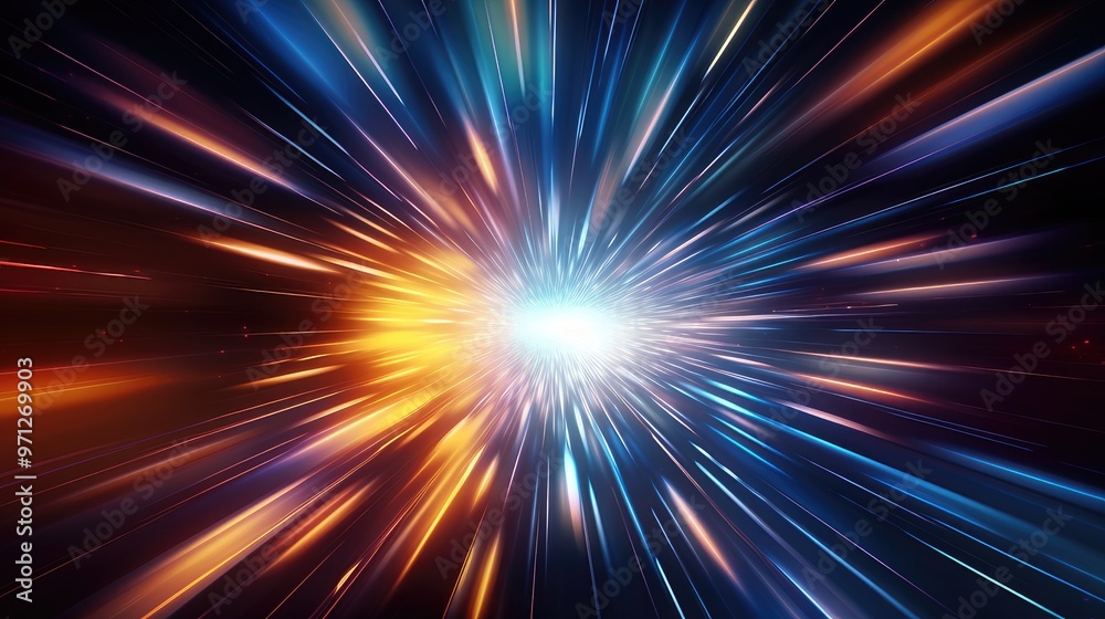 A vibrant depiction of light and energy radiating outward, illustrating concepts of speed and motion in a cosmic setting. A vibrant depiction of light and energy radiating outward, illustrating concepts of speed and motion in a cosmic setting.