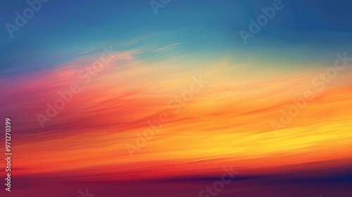 Vibrant sunset sky over calm ocean water. Abstract gradient landscape of blue, red , yellow and purple sky scape in sunset. Sunset scene with peaceful and tranquil atmosphere. Seascape. AIG51.