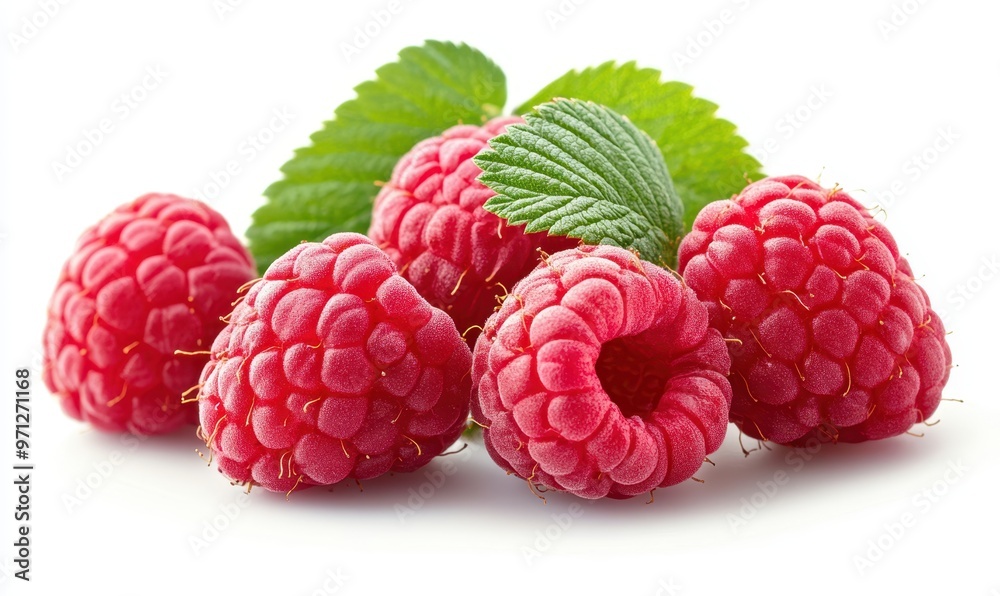 Raspberry with leaves isolated on white background Raspberry with leaves isolated on white background