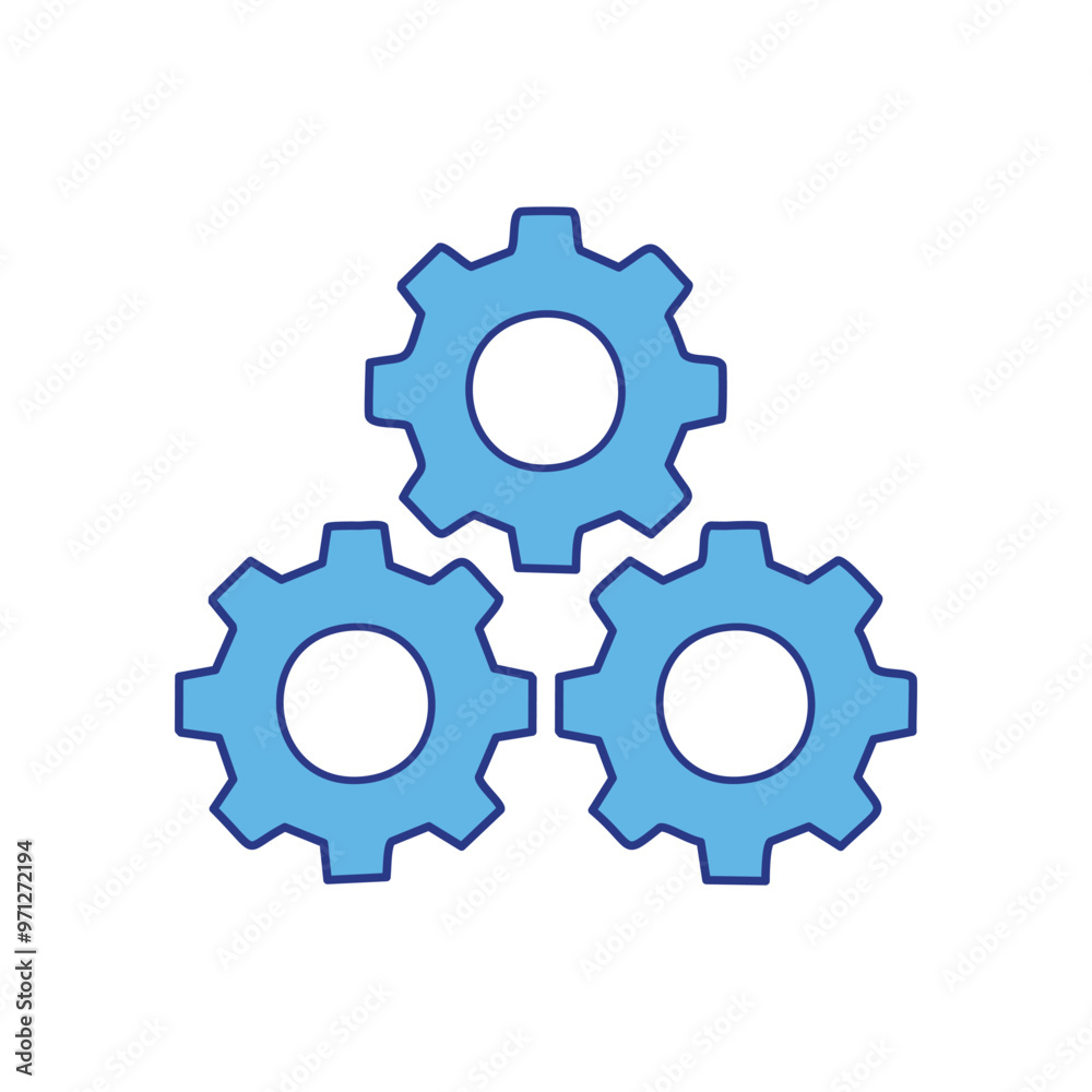 Three gears. Blue gears interlock, symbolizing teamwork, cooperation, and the smooth operation of a system. Three gears. Blue gears interlock, symbolizing teamwork, cooperation, and the smooth operation of a system.