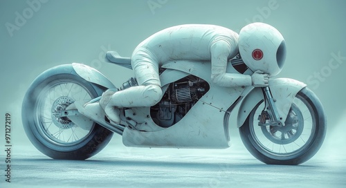 Futuristic Motorcycle Concept Art, High-Tech Rider Suit photo