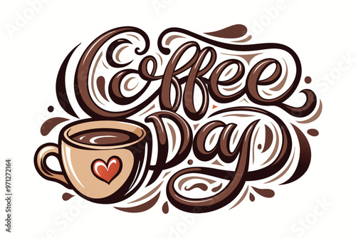 Coffee Day calligraphy illustration design.