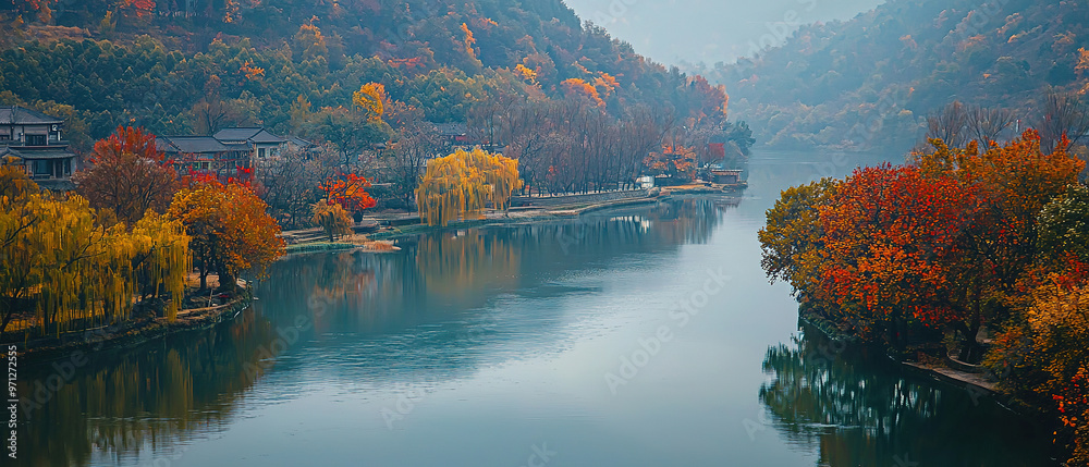 autumn open river songhua river into the scene autumn open river songhua river into the scene