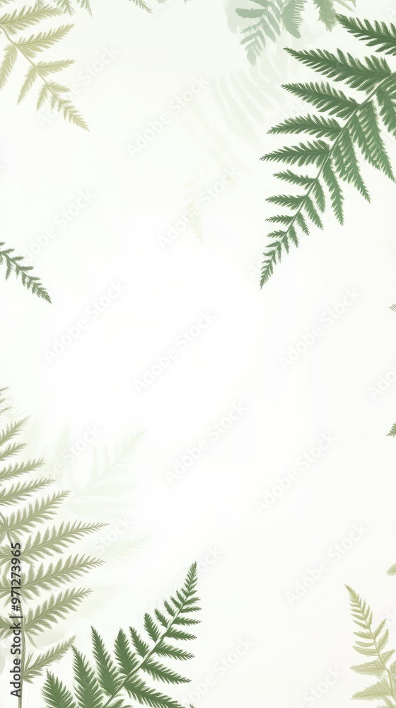 Green ferns frame a white background Green ferns frame a white background