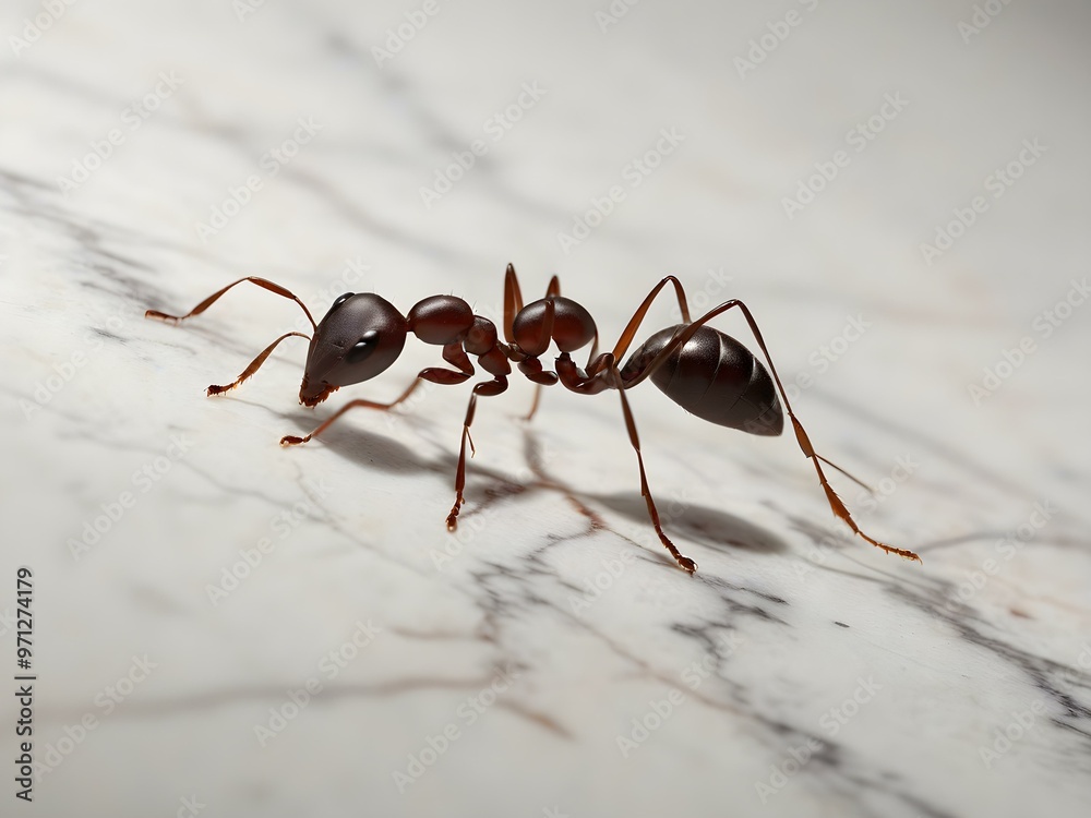 Small ant walking across a plain marble surface with a gentle shadow
Small ant walking across a plain marble surface with a gentle shadow