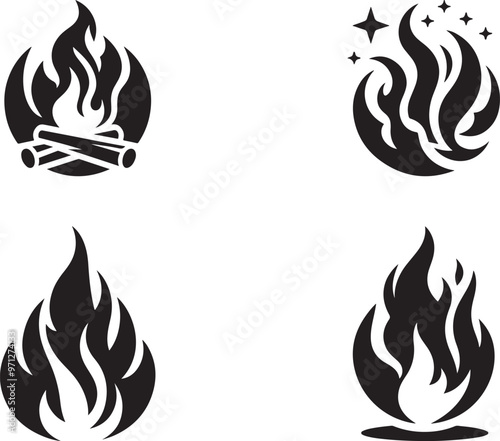 Fire icon set isolated on white background—stock vector illustration.