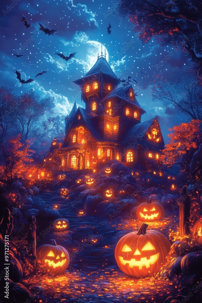 Spooky Halloween Night with a Haunted House Spooky Halloween Night with a Haunted House
