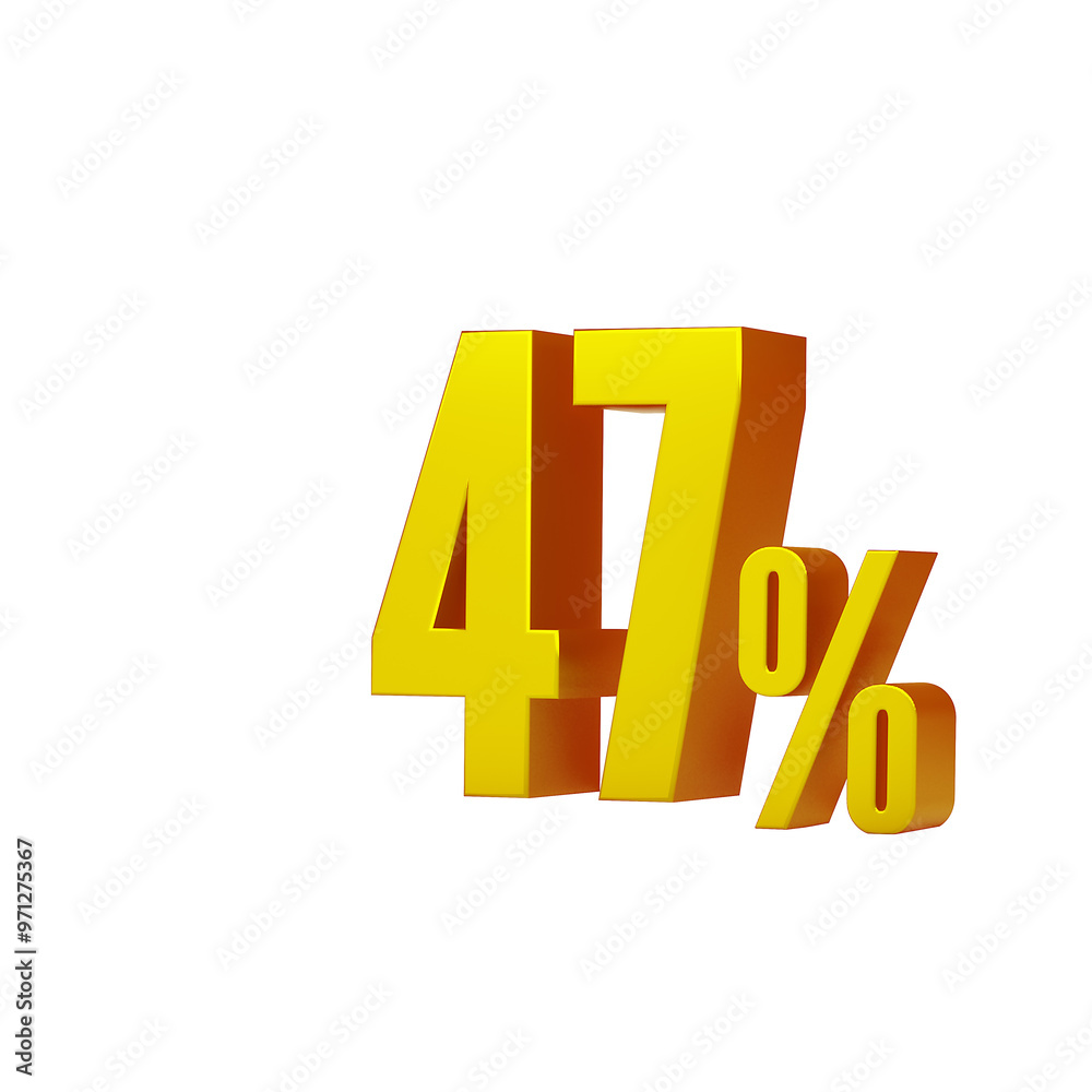 3d illustration of golden number 47 percent or 47% isolated on white background. 3d render. 3d illustration of golden number 47 percent or 47% isolated on white background. 3d render.